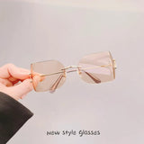 Daiiibabyyy  European American Style Sunglasses Female Fashion Stylish Big Size Rimless Women Sun Glasses UV Protection Outdoor Sunglass