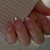 Daiiibabyyy  24Pcs Red Smudge French Fake Nails Press on Short Round Head False Nails with Flower Star Design Wearable Full Cover Nails Tips