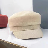 DAIIIBABYYY  -  French Retro Hollow Woven Flat Top Berets Cap for Women Summer Thin Breathable Versatile Sunscreen Casual Literary Newsboy Hat