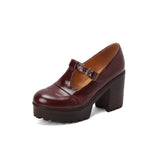 DAIIIBABYYY  -  Women's Platform Chunky High Heels Fashion Ankle Buckle Strap Round Toe Mary Jane Style Suitable for Work, School, Parties