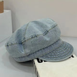 DAIIIBABYYY  -  New Flat top Washed Denim Jean Cowboy Hat Women Painter's Hat Minimalist Newsboy Hat Outdoor Casual Literary Hat  Caps Female