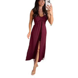 DAIIIBABYYY  -  Sexy Hollow out Pure Color Summer 2025 Women's Cross-Border Independent Station Clothing Set Breathable Strap Long Pants Suit