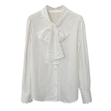 DAIIIBABYYY  -  Spring New Product Shirt Women's Orange Zhi Korean Style Bow White Shirt Unique Top