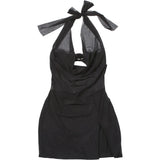 Daiiibabyyy  Sexy Halter Mesh Dress Lady Party Mini Evening Elegant Dresses 2025 Women Summer Clothes Luxury Sexy Bodycon Black Dresses