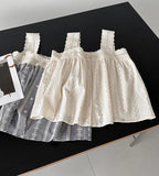 DAIIIBABYYY  -  Summer New Top Plaid Patched Lace Lace Edge Age Reducing Sleeveless Doll Shirt