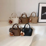 Daiiibabyyy  Stylish Handbag, Unique Bucket Classic Shopping Tote Bag, Soft PU Litchi Pattern Basket Women Shoulder Bag with Cute Pendants