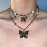 DAIIIBABYYY  -  Retro distressed butterfly necklace multi-layer stacking female niche design clavicle necklace