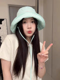 DAIIIBABYYY  -  Foldable Wide Brim Fisherman Hat with Drawstring Bag Convertible Sunshade Outdoor Fishing Cap Summer Multi-Functional Protection