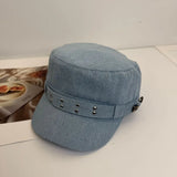 Daiiibabyyy  Fashion Cloth Rivet Denim Beret Y2k Korean Style Rivet Flat Top Washed Denim Fashion Retro Painter Hat Outdoor
