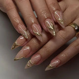 Daiiibabyyy  24PCS Purple French False Nails with Glue Metallic Silver 3D Designs Almond Press on Nails Full Cover Sweet Cool Wearable Nails
