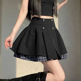 Daiiibabyyy  Korean Patchwork Jk Pleated Skirt Women Plaid Preppy Style Tutu Skirt A Line High Waisted Gray Mini Harajuku Y2K Skirt