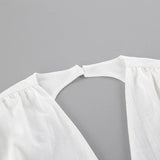 Daiiibabyyy  Elegant Backless Dress White Fashion Hollow Bow Lace-up High Waist V-Neck Dress Luxury Fashion Women Party Evening Dress