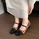 Daiiibabyyy  Summer New Square Toe Women's High Heels Buckle Strap Dress Pumps with Leopard Plus Size Chunky Heels Fashion Ladies Shoes