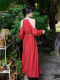 DAIIIBABYYY  -  Sexy Red Green Long Holiday Beach Party Dress Bohemian Fashion Halter Off Shoulder Dress Robe Beads Sequined Belted A Line Dress