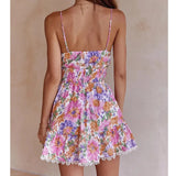 DAIIIBABYYY  -  Floral Printed Strappy Mini Dress Bow Tie Pink Ruffles Sexy Summer Sundress Chic Backless Party Dresses Ladies Vestido