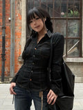 Daiiibabyyy  American Y2K Punk Retro Washed Denim Jacket Shirt Women New Slim Fit Skinny Casual Trendy Outerwear Top