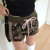 Daiiibabyyy  Y2K Hotsweet Camouflage Star Straight Shorts Summer High Waist Drawstring Female Clothing Stylish Diamonds Elastic Sports Shorts