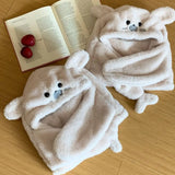 Daiiibabyyy  Simple Fleece Seal Plush Hooded Scarf Cute Solid Color Mask Pullover Hat 3 in 1 Soft Earflap Hat Female/Girls