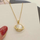 DAIIIBABYYY  -  2024 Fairy Sparkling Zircon Planet Pendant Necklace Sweet Girls Elegant Necklace Clavicle Chain Women Fashion Jewelry Gift