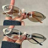 Daiiibabyyy  Women Y2K Cat Eye Old Money Style Sunglasses Small Frame Oval Sunglasses UV Resistant UV400 High-end Metal Narrow Frame