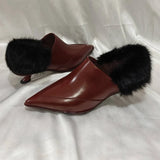 Daiiibabyyy  Fur Women Luxury Heeled Shoes Pointed Toe Fashion Dress Pumps Autumn Elegant New Boots Woman Sexy Designer Mujer Zapatillas