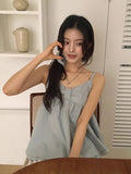 DAIIIBABYYY  -  French Sweet Temperament Bow Double Hem Small Suspender Women Summer New Gentle Loose Vest Sleeveless Top