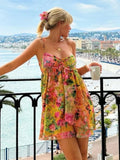 Daiiibabyyy Holiday Spring Summer New Lace Short Strap Dress Woman Sexy Sweet Backless Printed Tie Mini Dress Female Beach Mini Dresses