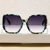 Daiiibabyyy  Women's Oversized Square Fashion Glasses with Blue-Green Gradient PC Lens - Large Round Metal Frame - Stylish