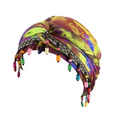 Versatile Elastic Colorful Beaded Headscarf Hijab Ethnic Style Pre-tie Head Wraps Hip-hop Dome Jacquard Pullover Cap Gifts