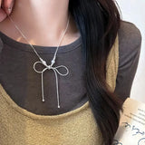 DAIIIBABYYY  -  Simple Bowknot Drawstring Long Necklace for Women Korean Fashion Sweater Chain Trend Jewelry Accessories Gifts Wholesale
