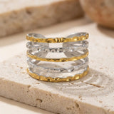 Daiiibabyyy  Stainless Steel Geometric Sun Open Ring for Women French Minimalist Two Colors Splicing Finger Ring Waterproof Jewelry Gift