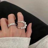 DAIIIBABYYY  -  Light Luxury Temperament Pearl Ring Female Niche Design Versatile Fashion Trend Splicing High-End Feeling Banquet Jewelry Gift