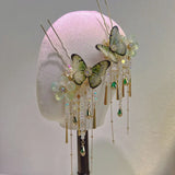 Daiiibabyyy  Fresh Green Butterfly Tassel Hair Accessories Headgear  Flower Hair Sticks Bridal Hair Accessories