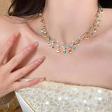 Daiiibabyyy  Fashion Grace Dazzling Pearl Lace Pendant Necklace for Women Gentle Temperament Ladies Clavicle Chain Exquisite Party Jewelry