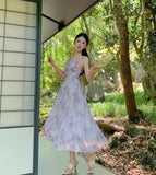 Daiiibabyyy  New Pink Romantic Floral Skirt Summer Slimming Solid Color Fashionable and Fresh Short Skirt Small Slim Strap Dress S6YW