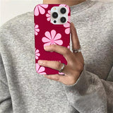 Daiiibabyyy  Crystal transparent white IND double-layer pink small flower phone case for iPhone 11 12 13 14 15 16 17 Pro Max