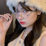 DAIIIBABYYY  -  Retro Small Oval Eyeglasses Women Girls Metal Frames Shades Eyewear with Rhinestone Anti Blue Light Reading Glasses Eyewears