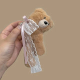 Daiiibabyyy  Pink Hair Clip Plush Bear Headband Lace Bow Soft Cartoon Animal Hair Claw Non-slip Texture Lightweight Hairband Washing Face
