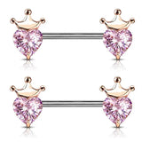 DAIIIBABYYY  -  1 Pair Stainless Steel Love Heart Shape Nipple Piercing Cubic Zirconia Butterfly Crown Barbell Tongue Piercing Body Jewelry