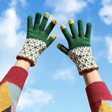 Daiiibabyyy  1 Pairs Ladies' Mittens Korean New Flower Kawaii Sweet Cute Versatile Knitted Gloves Thickened Velvet Warm Soft  Gloves For Girl
