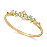 Daiiibabyyy  Elegant Flower Pattern Enamel Open Bracelet for Women Trendy Gold Plated Cloisonne Flowers Bangle Ring Charms Party Jewelry