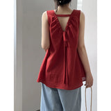 DAIIIBABYYY  -  Korean Tencel Linen Sleeveless Doll Shirt Women's Summer Loose Sweet Shirt Top