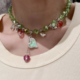 DAIIIBABYYY  -  Bohemian Colorful Stone Imitation Pearl Chain Necklace Men Trendy Crystal Beaded Choker on Neck Accessories Y2K Jewelry