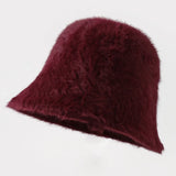 DAIIIBABYYYY  -  Retro Fashion Women Bucket Hat Imitation Rabbit Fur Cap Solid Color Plush Fisherman Hat Temperament Warm Winter Basin Hat