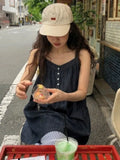 Daiiibabyyy  Retro Button-Up Denim Vest Dr Women's Summer New Sle Layered Svel ort Skirt Inner Wear Casual Street Sle