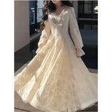 Daiiibabyyy  V Neck Lace Sweet Bow Dresses Women Flare Sleeve Temperament Robe Femme Vestidos De Mujer Tunic A-line Korean Maxi Dress