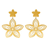 Daiiibabyyy  Gold Plated Stainless Steel Hollow Flower Drop Earrings for Women Glossy Dangle Earring Trendy Jewelry
