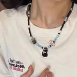 DAIIIBABYYY  -  Y2k Cute Black Cat Fish Pendant Beaded Necklace For Women Sweet Cool Clavicle Chain Girl Choker Jewelry Accessories Party Gift