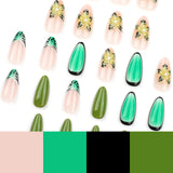 DAIIIBABYYY  -  24pcs Spicy Girl Press on Nails 3D Tropical Flower Green Fake Nails Full Cover Summer Ins French Almond False Nail Patch