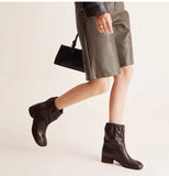 Daiiibabyyy  Autumn Winter Fashion Elastic Band Split Toe Women Ankle Boots Comfortable Soft Leather Med Heeled Tabi Chunky Short Boots Shoes